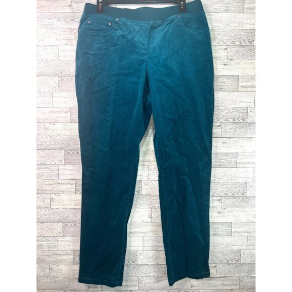 Lark Lane Womens Pants Size 12 Teal Corduroy Pull-On Straight Leg Stretch Velvet - Picture 1 of 9